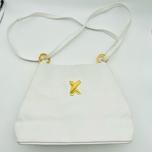 Paloma Picasso Leather Purse Cross Body Shoulder Handbag White Cream